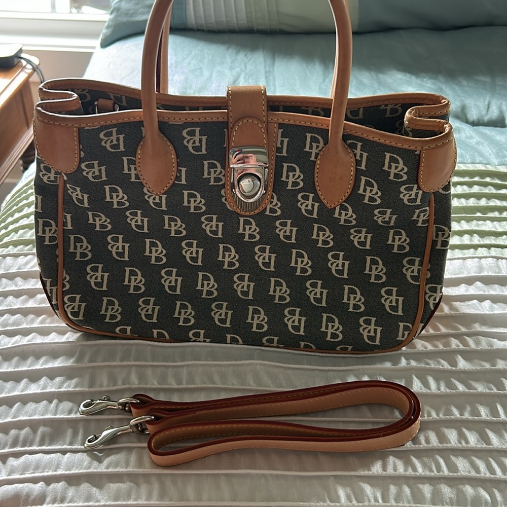 Dooney & Bourke Black and Tan Monogram Satchel - Picture 6 of 8